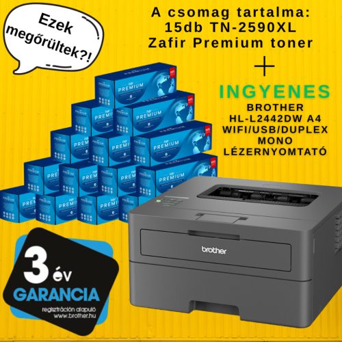 15 db TN-2590XL 3K ZAFÍR UGY TONER + BROTHER HL-L2442DW MONO LÉZERNYOMTATÓ