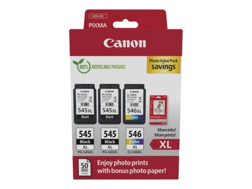 CANON PG-545XL(2DB)/CL-546XL FEKETE/SZÍNES (2X15ML+13ML) + 50DB GP501 10X15CM FOTÓPAPÍR EREDETI MULTIPACK (8286B015)