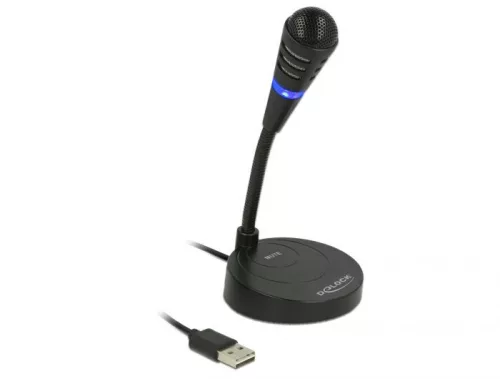 DELOCK 65868 USB-S ASZTALI MIKROFON NÉMÍTÓ GOMBBAL, FEKETE