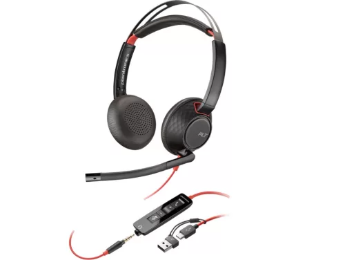 POLY PLANTRONICS BLACKWIRE 5220 SZTEREÓ USB-C HEADSET/FEJHALLGATÓ +3.5MM CSATLAKOZÓ +USB-C/A ADAPTER