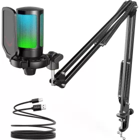   FIFINE 800656 USB MIKROFON - PODCAST/STREAM, PC/MAC/PS4/PS5, NÉMÍTÓ GOMB, KAROS ÁLLVÁNNYAL, FEKETE (A6T)
