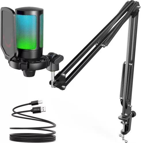 FIFINE 800656 USB MIKROFON - PODCAST/STREAM, PC/MAC/PS4/PS5, NÉMÍTÓ GOMB, KAROS ÁLLVÁNNYAL, FEKETE (A6T)
