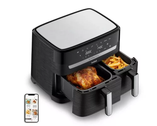 TEFAL EY901810 8.3L DUAL EASY FRY FORRÓLEVEGŐS SÜTŐ, AIR FRYER, FEKETE (SÉRÜLT DOBOZ)