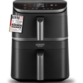   COSORI CAF-ADE 10.8L XXL KÉTKAMRÁS FORRÓLEVEGŐS SÜTŐ, AIR FRYER, MULTI AIR TECHNOLÓGIA, EZÜSTSZÜRKE