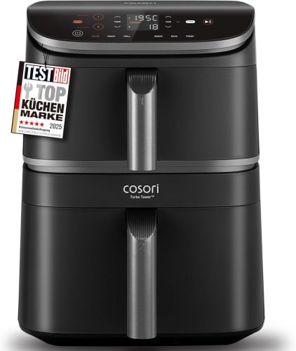 COSORI CAF-ADE 10.8L XXL KÉTKAMRÁS FORRÓLEVEGŐS SÜTŐ, AIR FRYER, MULTI AIR TECHNOLÓGIA, EZÜSTSZÜRKE