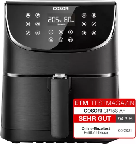 COSORI CP158-AF 5.5L PREMIUM FORRÓLEVEGŐS SÜTŐ, AIR FRYER, FEKETE, BONTOTT DOBOZ