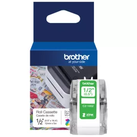   BROTHER CZ-1002 12MMX5M ÖNTAPADÓS, FEHÉR ALAPSZÍNŰ, SZÍNES SZALAGKAZETTA