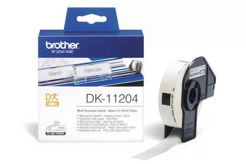 BROTHER DK-11204 FEHÉR ALAPON FEKETE, 17MMX54MM ÖNTAPADÓS ELŐVÁGOTT EREDETI ETIKETT CÍMKE (DK11204)
