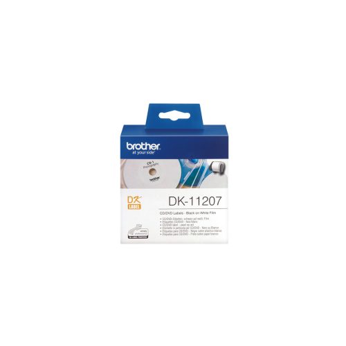 BROTHER DK-11207 FEHÉR ALAPON FEKETE, 58MM, ÖNTAPADÓS CD/DVD ELŐVÁGOTT EREDETI ETIKETT CÍMKE TEKERCSBEN (DK11207)