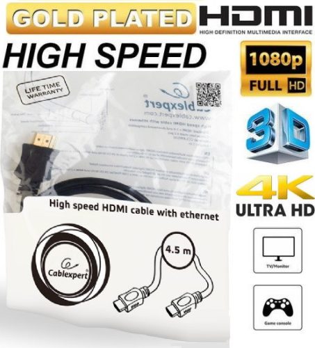 HDMI 1.4 KÁBEL 4K UHD ARANYOZOTT 4.5M FEKETE