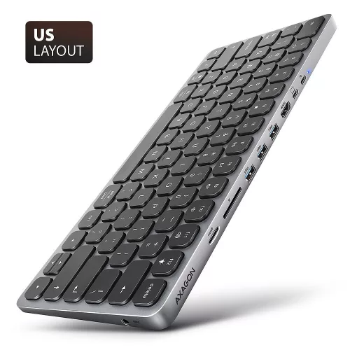 AXAGON HMC-KB-US USB-C 5GBPS BILLENTYŰZET 9IN1 HUB SILVER US