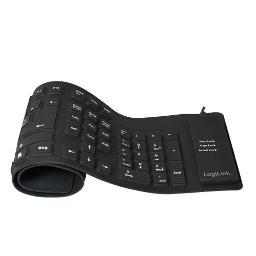LOGILINK FLEXIBLE WATERPROOF USB + PS/2 BILLENTYŰZET FEKETE, UK