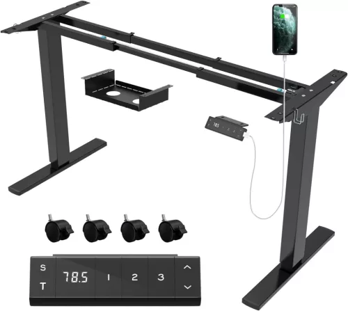 ELEKTROMOSAN ÁLLÍTHATÓ MAGASSÁGÚ ASZTAL, 72-118 CM, 4 MEMÓRIÁS, FEKETE ÍRÓASZTAL VÁZ, EMELHETŐ ASZTALLÁB