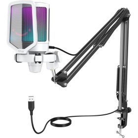   FIFINE MI3 USB MIKROFON – PODCAST/STREAM, PC/MAC/PS4/PS5, NÉMÍTÓ GOMB, KARRAL, POP FILTER, SHOCK MOUNT, FEHÉR