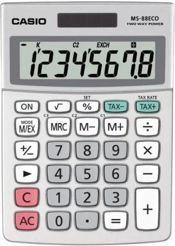 CASIO MS-88 ECO ASZTALI SZÁMOLÓGÉP, SZÜRKE