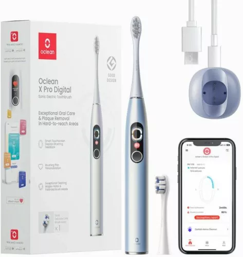 OCLEAN X PRO DIGITAL ELEKTROMOS FOGKEFE, EZÜST + AJÁNDÉK FOGKEFE FEJ DUOPACK