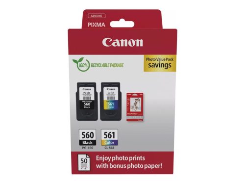 CANON PG-560/CL-561 FEKETE/SZÍNES (7,5ML+8,3ML) + 50DB GP501 10X15CM FOTÓPAPÍR EREDETI MULTIPACK (3713C008)