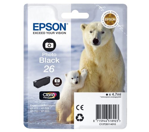 EPSON T2611 (C13T26114012) NO.26 (4,7ML) FOTÓ FEKETE EREDETI TINTAPATRON