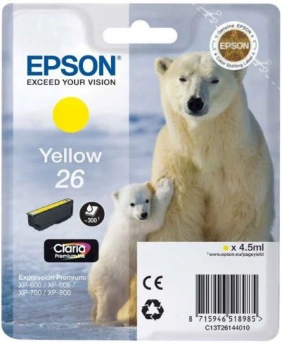 EPSON T2614 (C13T26144012) NO.26 (4,5ML) SÁRGA EREDETI TINTAPATRON