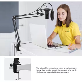   FIFINE 800667 STREAMING USB KONDENZÁTOR MIKROFON – PC/LAPTOP, STÚDIÓMINŐSÉG, ÁLLVÁNNYAL, FEKETE