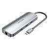 VENTION USB-C -> HDMI/USB3.0X3/RJ45/SD/TF/TRRS 3.5MM/PD (0,15M SZÜRKE ALUMINUM ÖTVÖZET), DOKKOLÓ