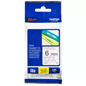   BROTHER TZe-111 ÁTLÁTSZÓ ALAPON FEKETE LAMINÁLT 6MM/8M EREDETI SZALAG (TZE111)