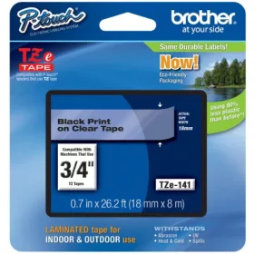   BROTHER TZE-141 ÁTLÁTSZÓ ALAPON FEKETE LAMINÁLT 18MM/8M EREDETI SZALAG (TZE141)