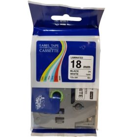   TZe-241 FEHÉR ALAPON FEKETE LAMINÁLT 18MM/8M ÚJ UGY. ZAFÍR SZALAG