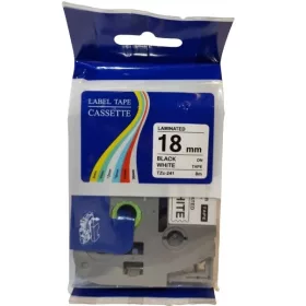   TZe-241 FEHÉR ALAPON FEKETE LAMINÁLT 18MM/8M ÚJ UGY. ZAFÍR SZALAG