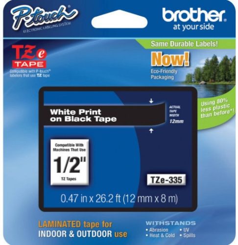 BROTHER Tze-335 FEKETE ALAPON FEHÉR LAMINÁLT 12MM/8M EREDETI SZALAG (TZE335)