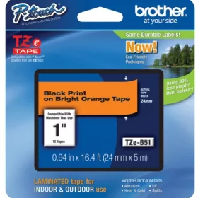   BROTHER TZe-B51 NARANCS ALAPON FEKETE LAMINÁLT, FLUORESZKÁLÓ 24MM/5M EREDETI SZALAG (TZEB51)