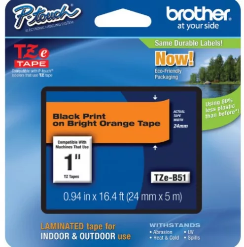 BROTHER TZe-B51 NARANCS ALAPON FEKETE LAMINÁLT, FLUORESZKÁLÓ 24MM/5M EREDETI SZALAG (TZEB51)