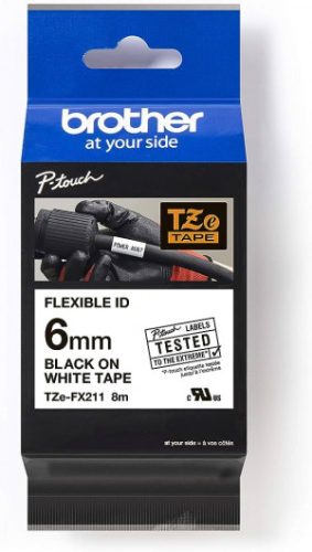BROTHER TZE-FX211 FEHÉR ALAPON FEKETE FLEXIBILIS 6MM/8M EREDETI SZALAG (TZEFX211)