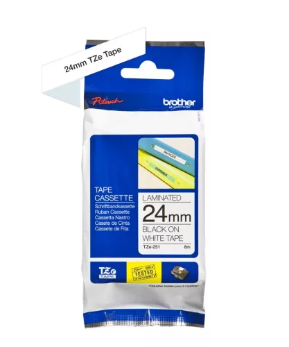 BROTHER TZe-SL251 FEHÉR ALAPON FEKETE ÖNLAMINÁLÓ 24MM/8M EREDETI SZALAG (TZESL251)