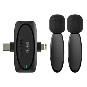   ULANZI V6 3-IN-1 SOKOLDALÚ VEZETÉK NÉLKÜLI CSÍPTETHETŐ MIKROFON SZETT (2 MIKROFON, LIGHTNING/USB-C/JACK), FEKETE